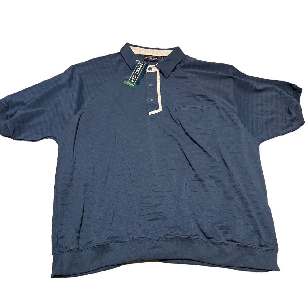Vintage 70s Private Club Banded Sleeves Polo Shirt Golf Men’s 2X Blue